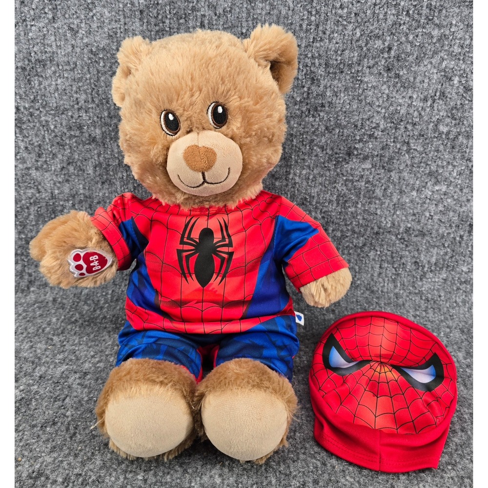 Build-A-Bear Classic W/ Spiderman Costume Tan Red Marvel Superhero Plush Set